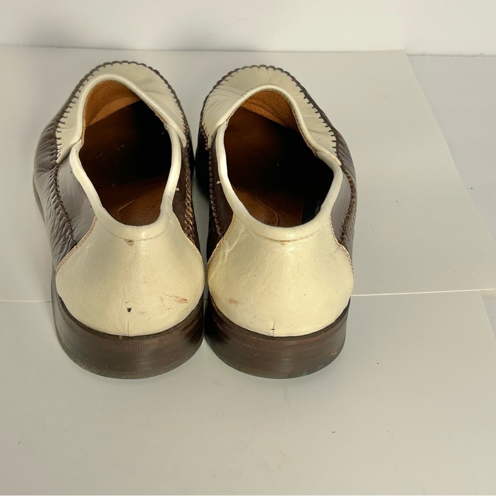 Vtg Maggio & Rossetto Mens Size 6.5 Loafers Brown Ivory Whipped Stitching Detail - Picture 4 of 11